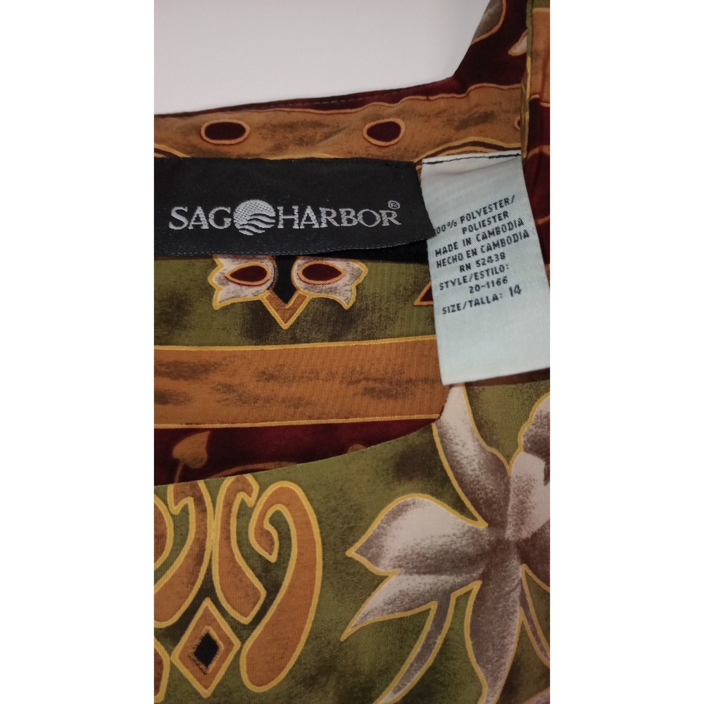 Sag Harbor Tall Garden Print Shift Dress 14 Square Neck Short Sleeve Zip Back - Picture 2 of 4